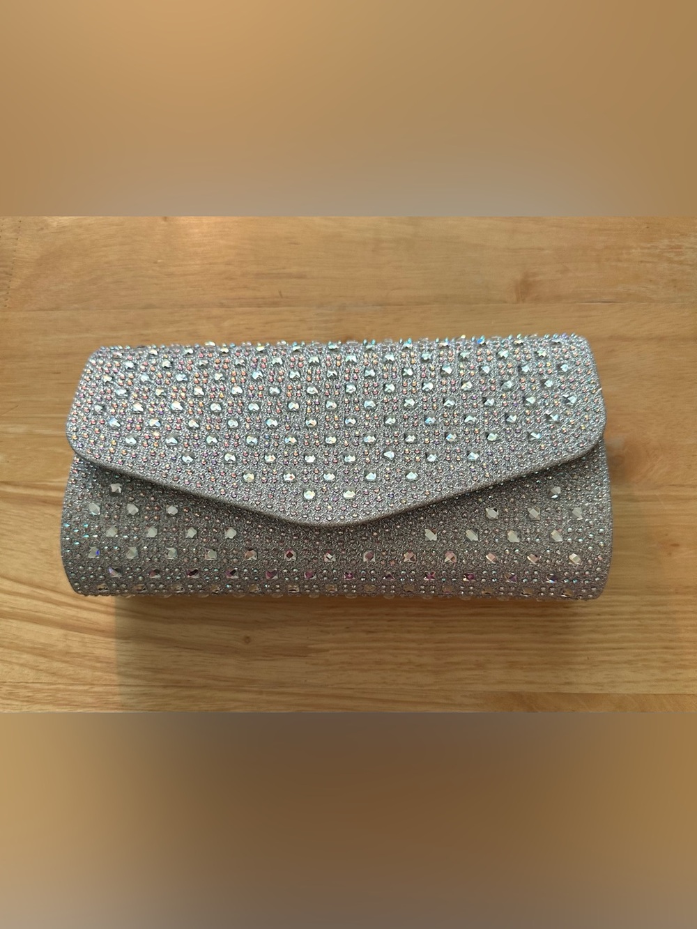 Crystal Embellished Silver Evening Clutch